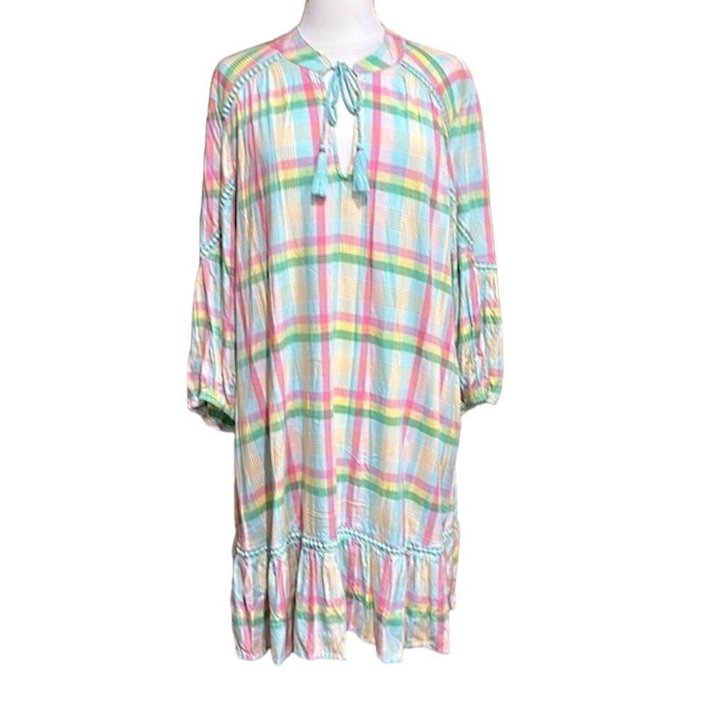 Crown & Ivy Women's Plus Size 4X 3/4 Sleeve Plaid Peasant Dress - NWT